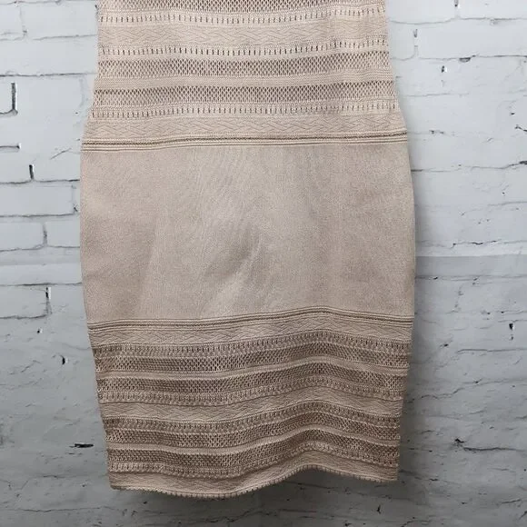 AZZEDINE ALAIA ICONIC VINTAGE SEMI SHEER CROCHET KNIT NEUTRAL DRESS SIZE SMALL - Picture 5 of 11